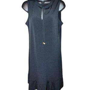 Michael Kors black shift dress, sleeveless, tie neck, ruffle hem, size S